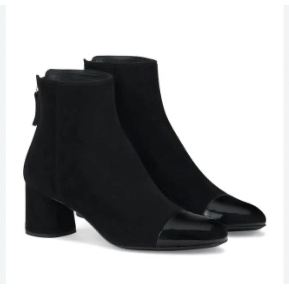 $495 AGL Veta Black Cap Toe Velour Bootie with Heel Size 40.5 US 10.5